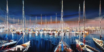 埠頭のボート カル ガジュム テクスチャー Oil Paintings